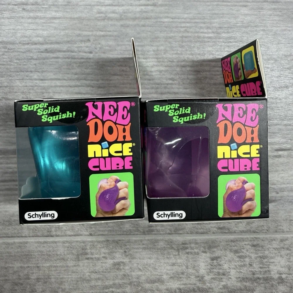 Lot of 2 Nee doh Nice Cube Super Solid Squish Blue Purple by Schylling Brand NEW